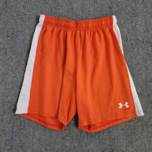 Under Armour Shorts Boys Medium Orange White‎ HeatGear Athletic Drawstring Logo